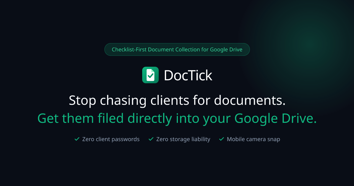 I built DocTick: A passwordless client document portal for Google Drive (Giving away 50 lifetime Pro